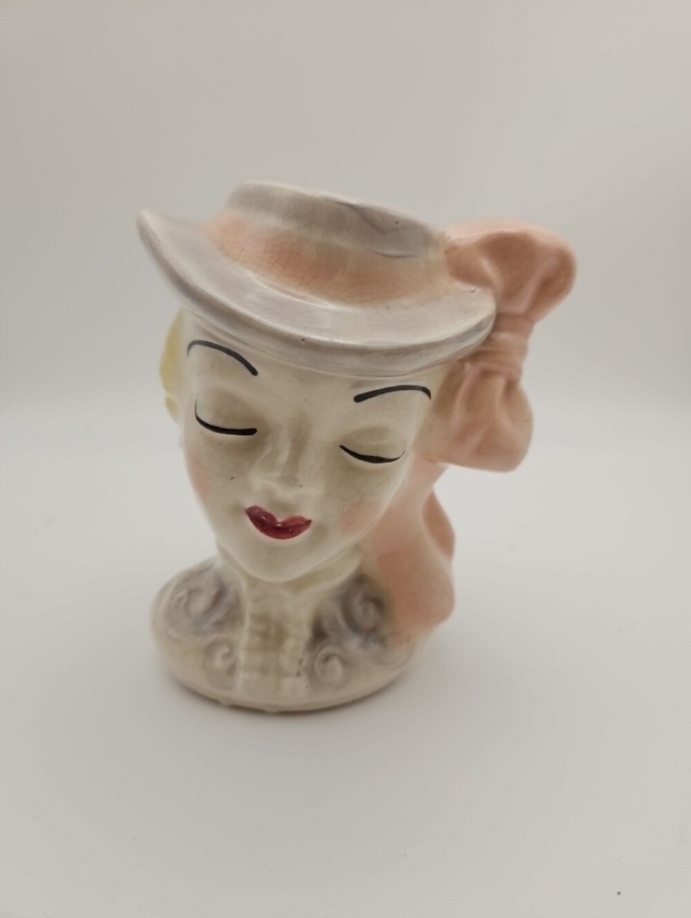 Vintage Lady Head Vase Riding Outfit Hat 6.5" Unmarked